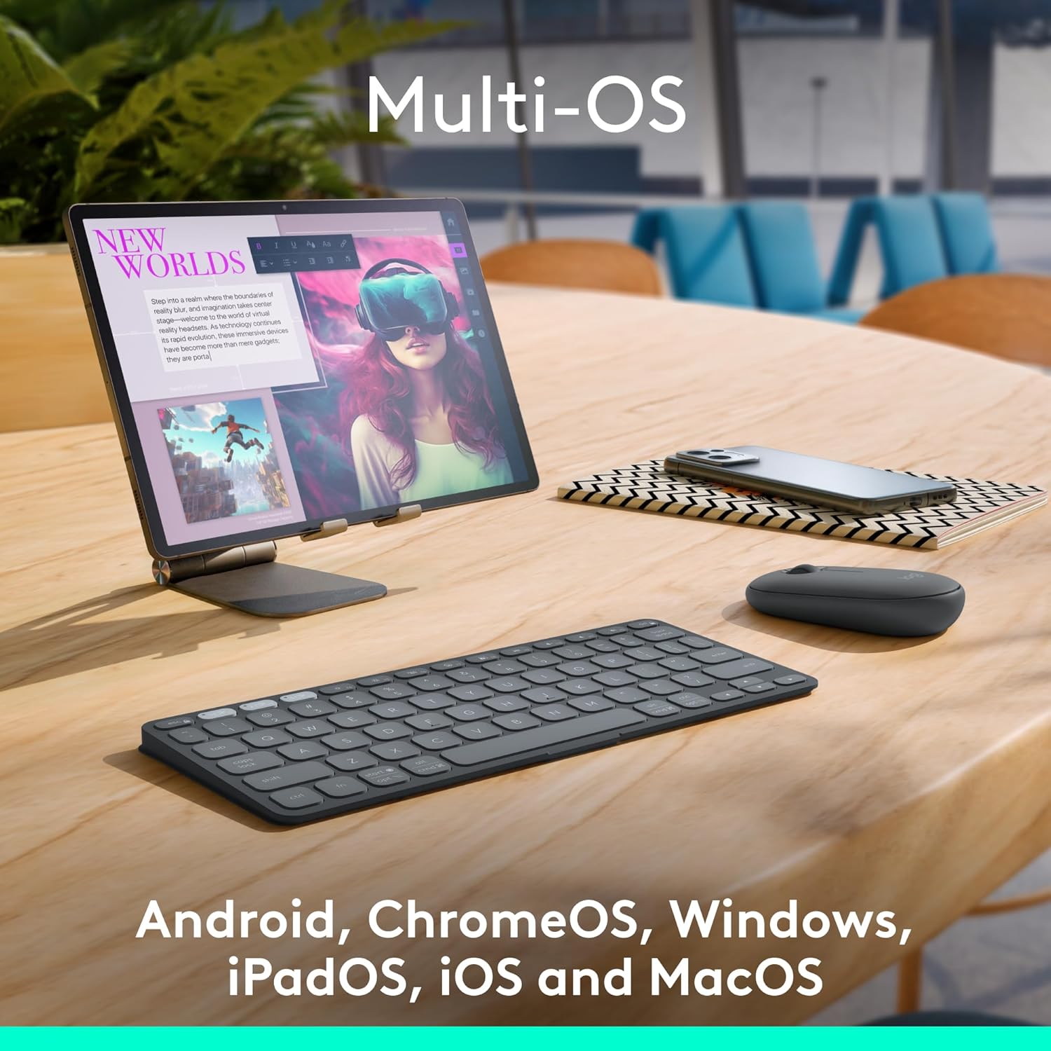Logitech Keys-to-Go 2 Portable Bluetooth Keyboard for Tablet with Built-in Cover, Slim and Compact Wireless Keyboard for Windows, Android, Linux, iPad, iPhone, Mac, Apple TV - Graphite