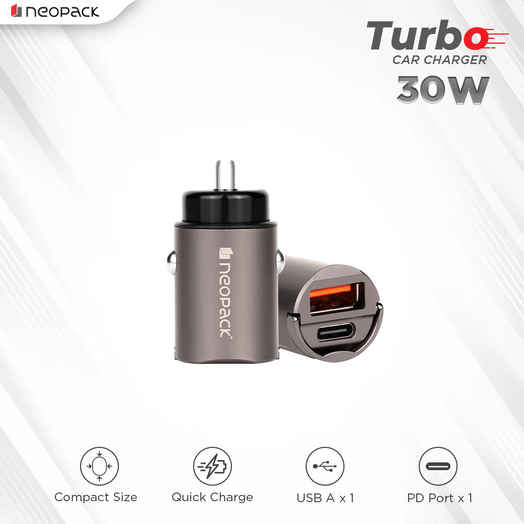 Neopack 30W Dual Port Turbo Car Charger (Space Grey)