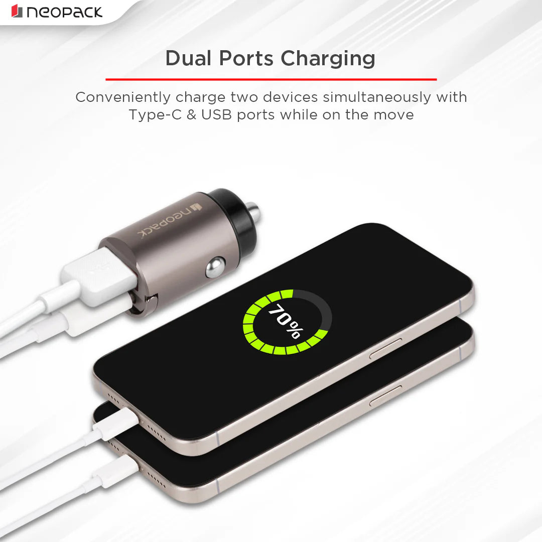 Neopack 30W Dual Port Turbo Car Charger (Space Grey)