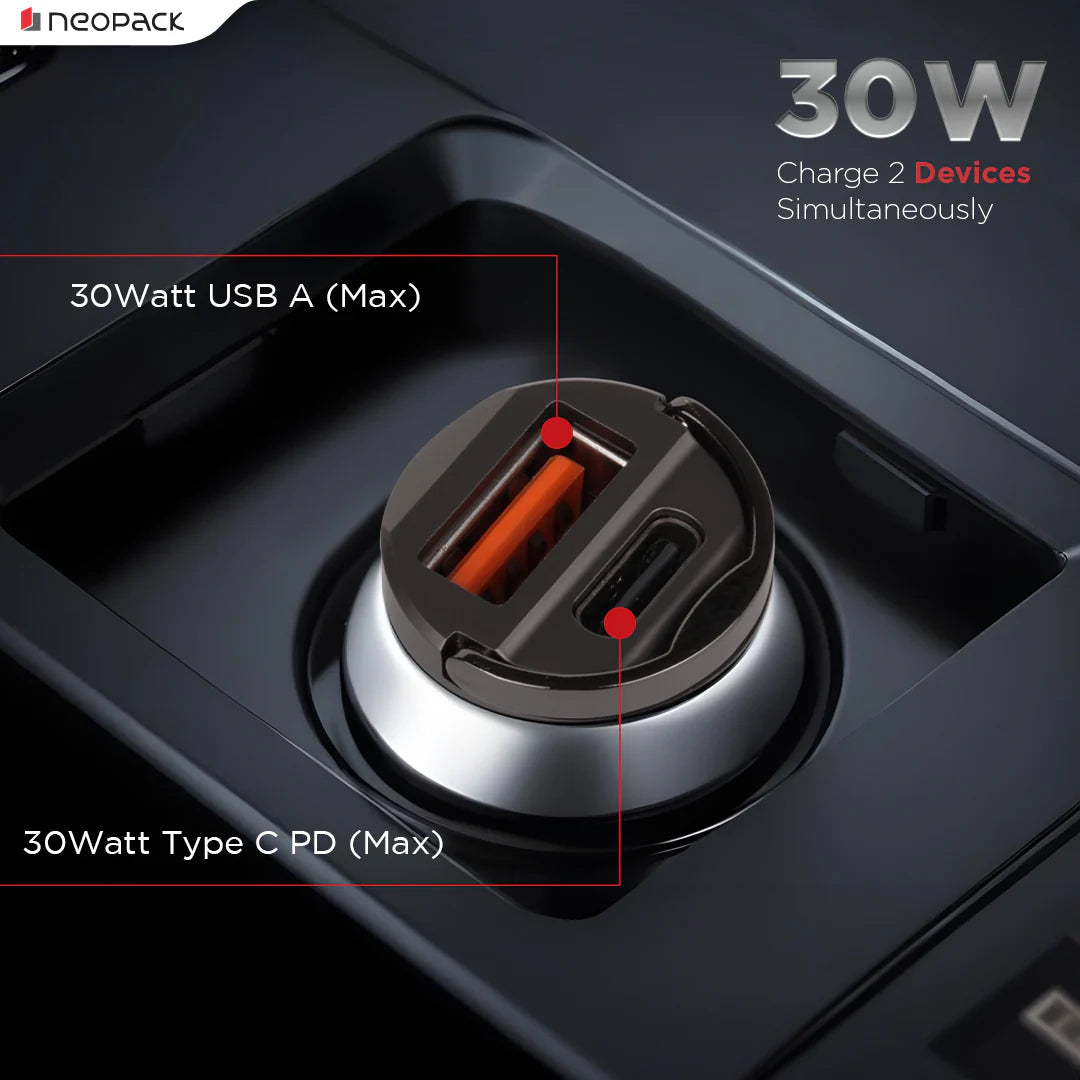 Neopack 30W Dual Port Turbo Car Charger (Space Grey)