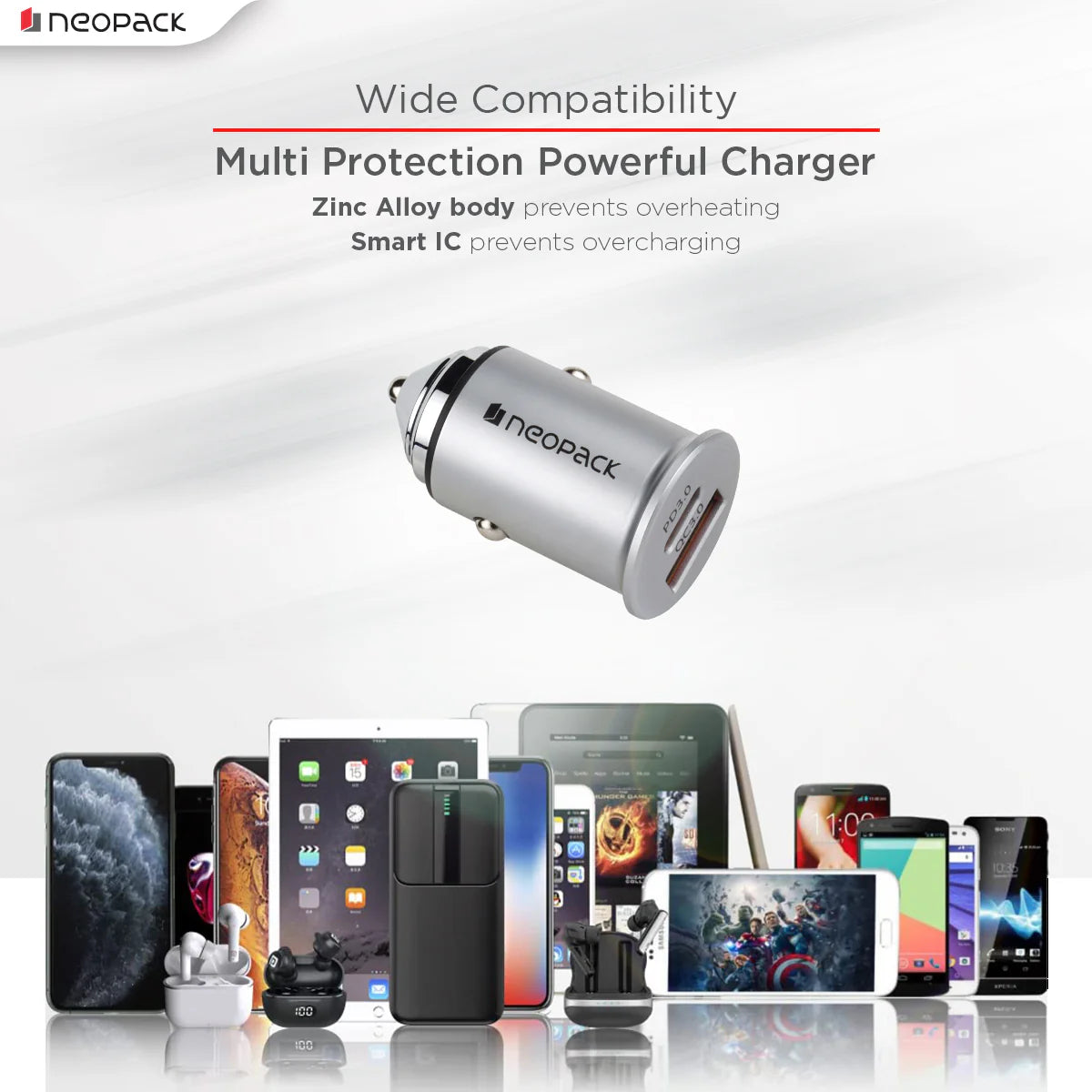 45W Dual Port QC 3.0 Turbo Car Charger With USB-C @ 30W & USB-A @ 15W (Silver)