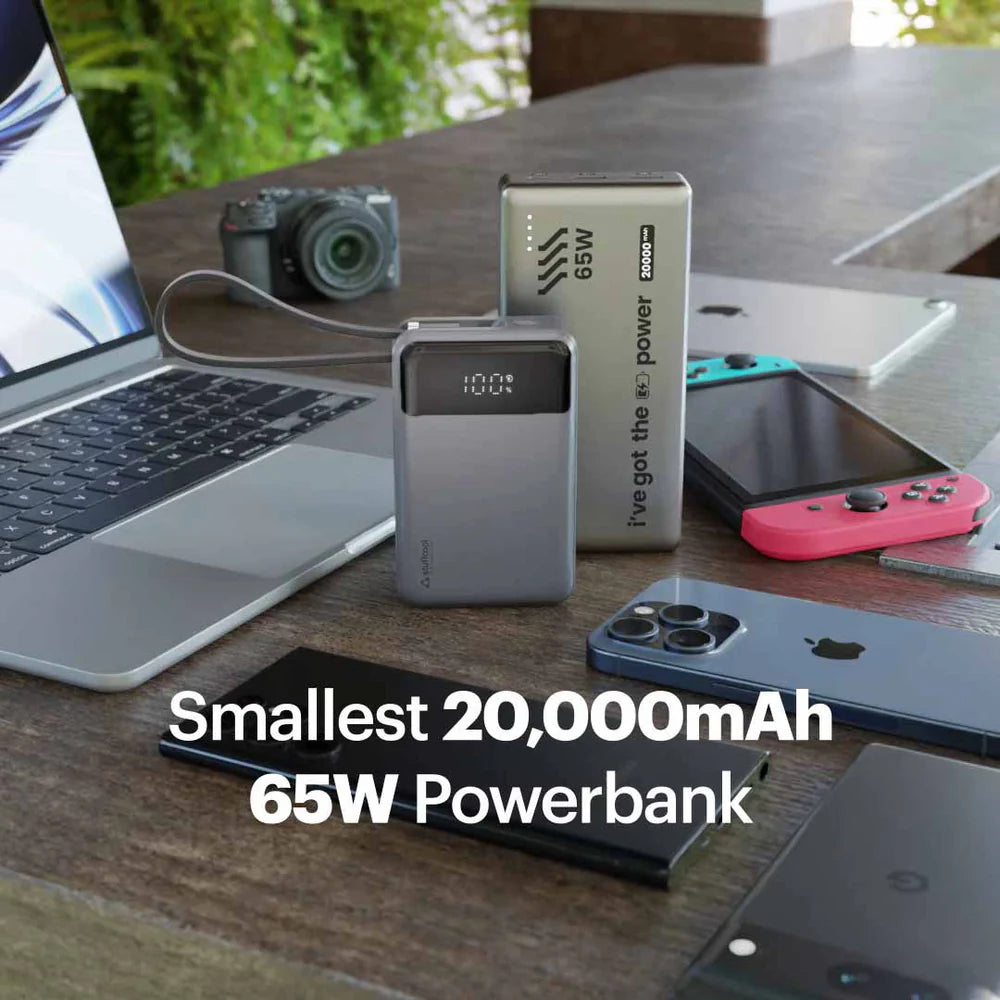 Stuffcool Giga smallest 65W 20000 Mah Powerbank With Built-in Type C Cable