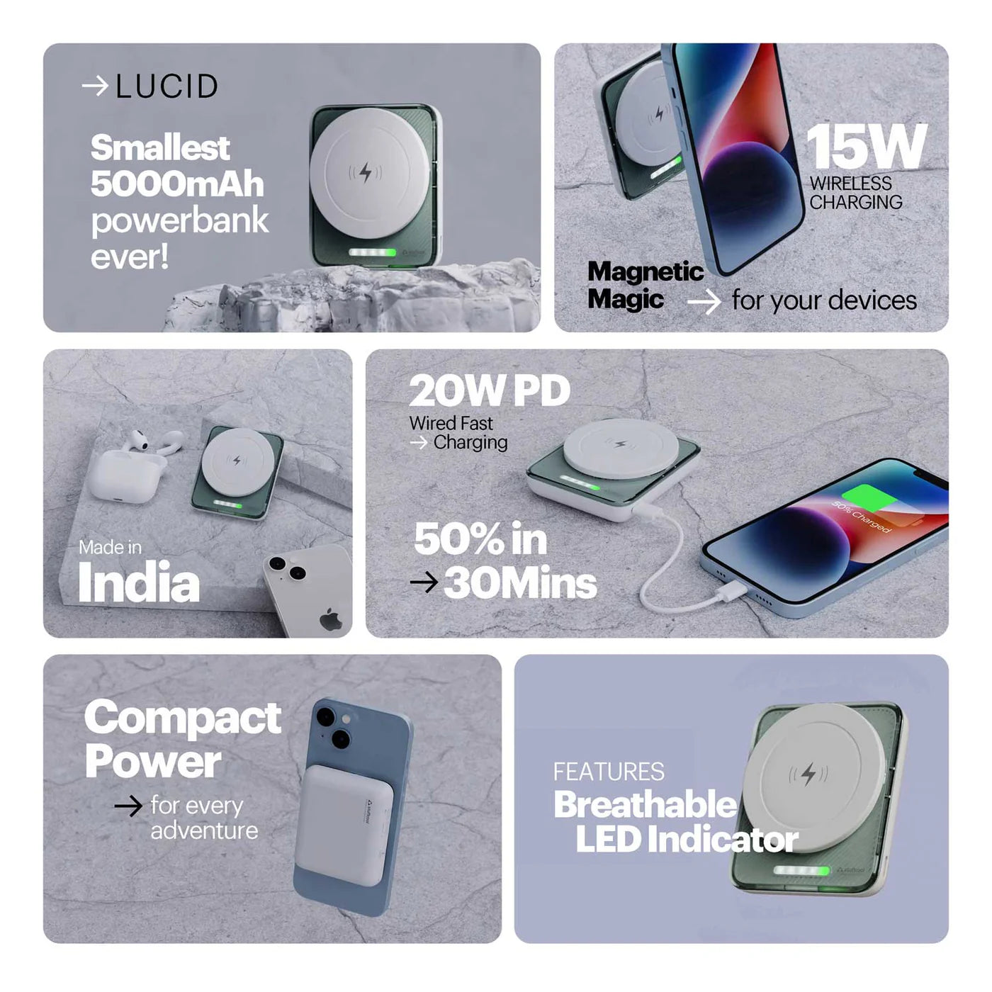 Lucid 15W Magnetic Wireless Powerbank for Iphone 12 and Above