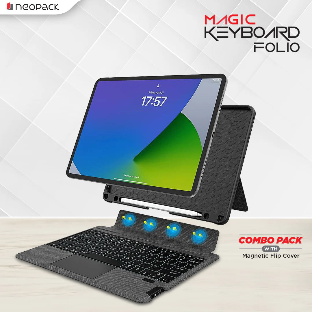 Neopack Magnetic Smart Cover With Detachable Keyboard For IPad Pro 11 - 2024 Model (Black)