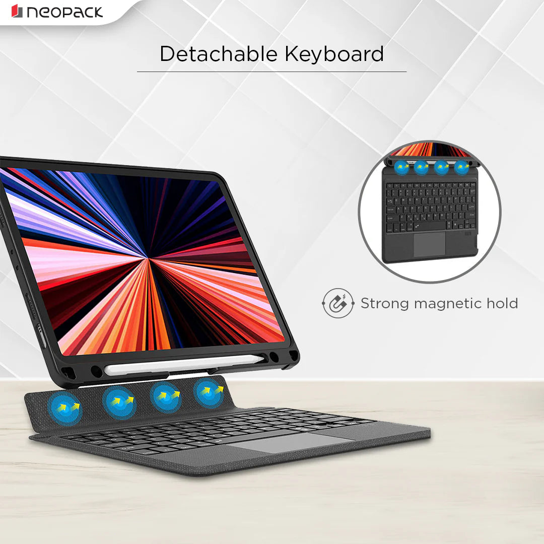 Neopack Magnetic Smart Cover With Detachable Keyboard For IPad Pro 11 - 2024 Model (Black)