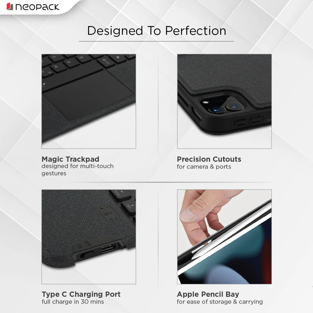 Neopack Magnetic Smart Cover With Detachable Keyboard For IPad Pro 11 - 2024 Model (Black)