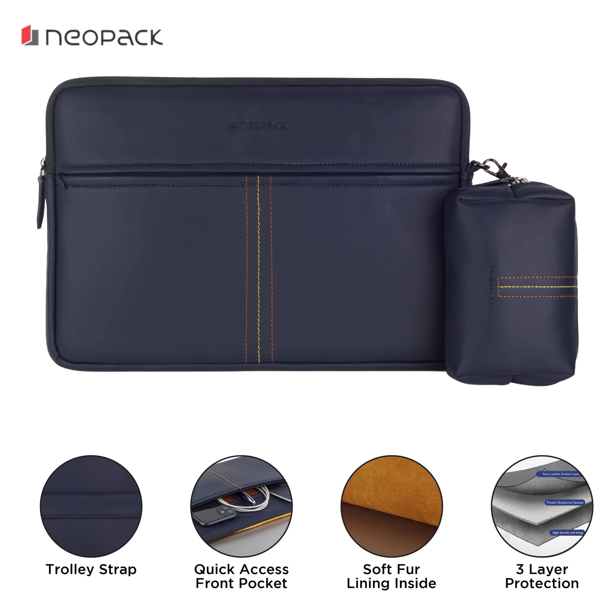 Neopack Stanley Sleeve With Pouch For Upto 16.2" Macbooks (Blue)