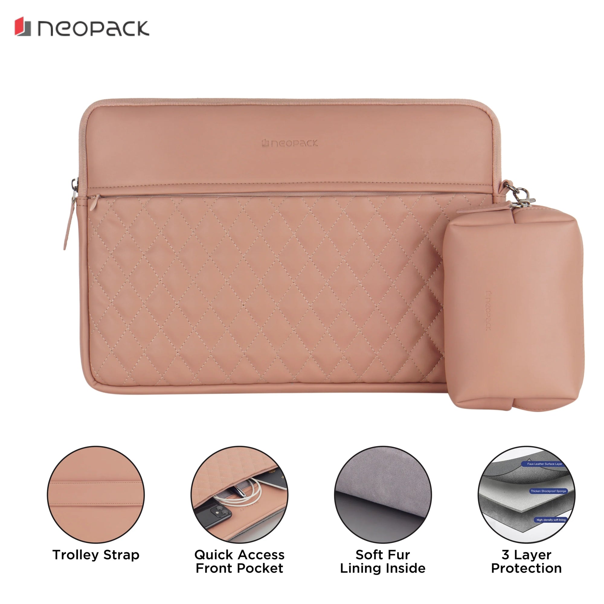 Neopack Stanley Sleeve With Pouch For Upto 14.2" Macbooks (Pink)