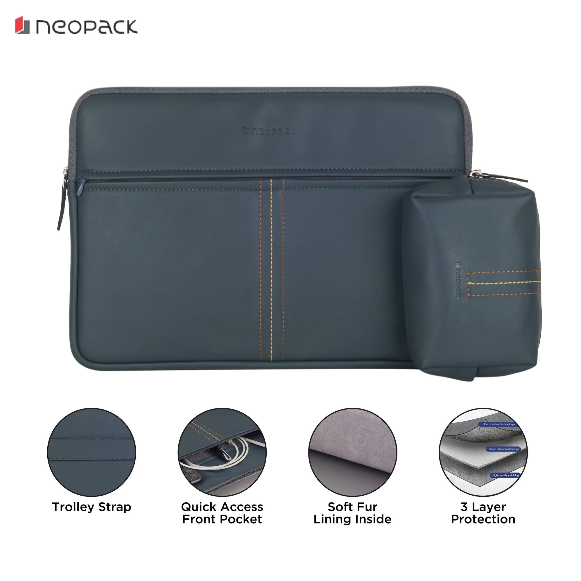 Neopack Stanley Sleeve With Pouch For Upto 14.2" Macbooks (Teal Green)