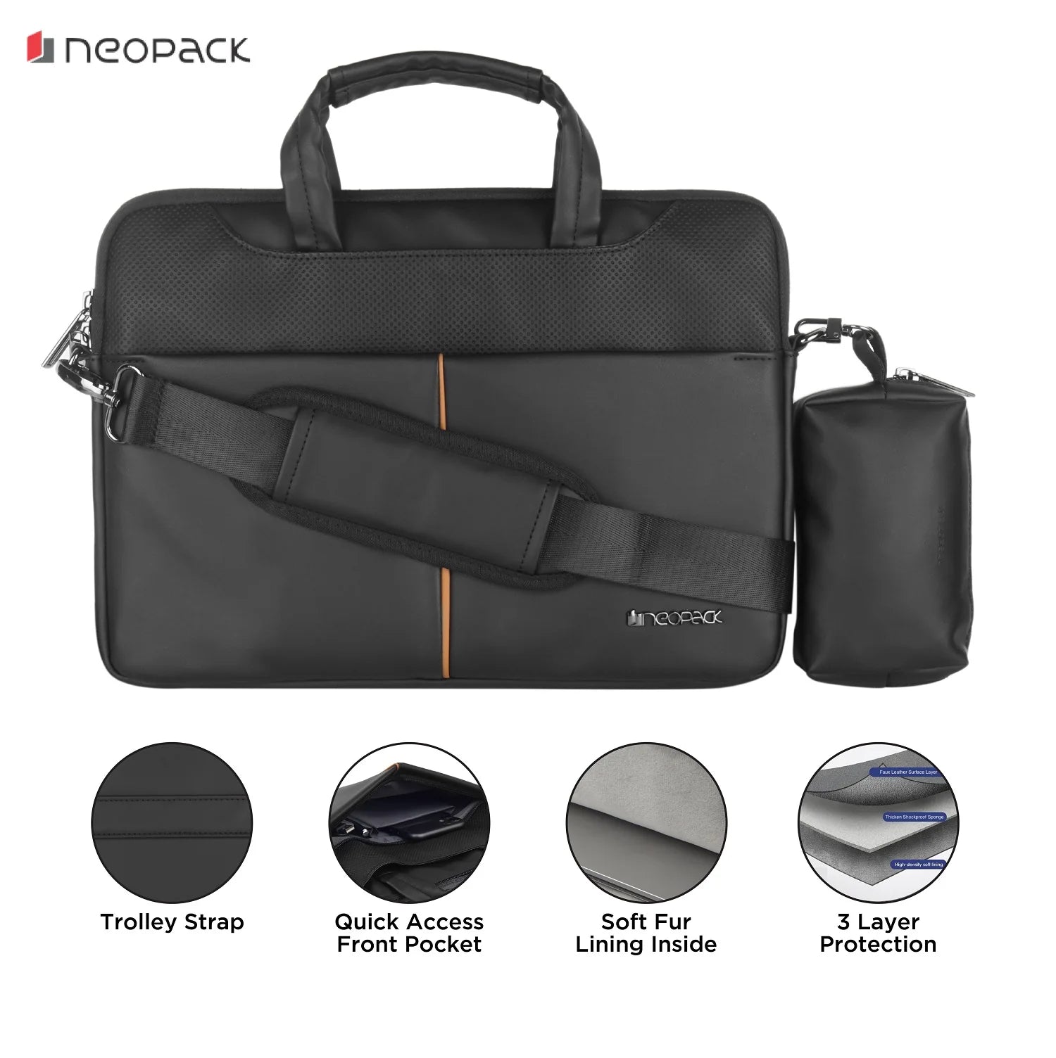 Neopack Leather Sleeve With Pouch For Upto 16.2" Macbooks (Black)