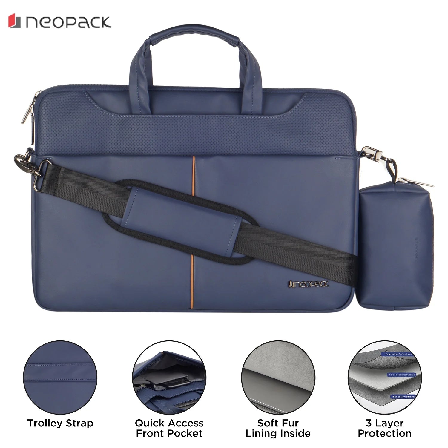 Neopack Leather Sleeve With Pouch For Upto 14.2" Macbooks (Blue)