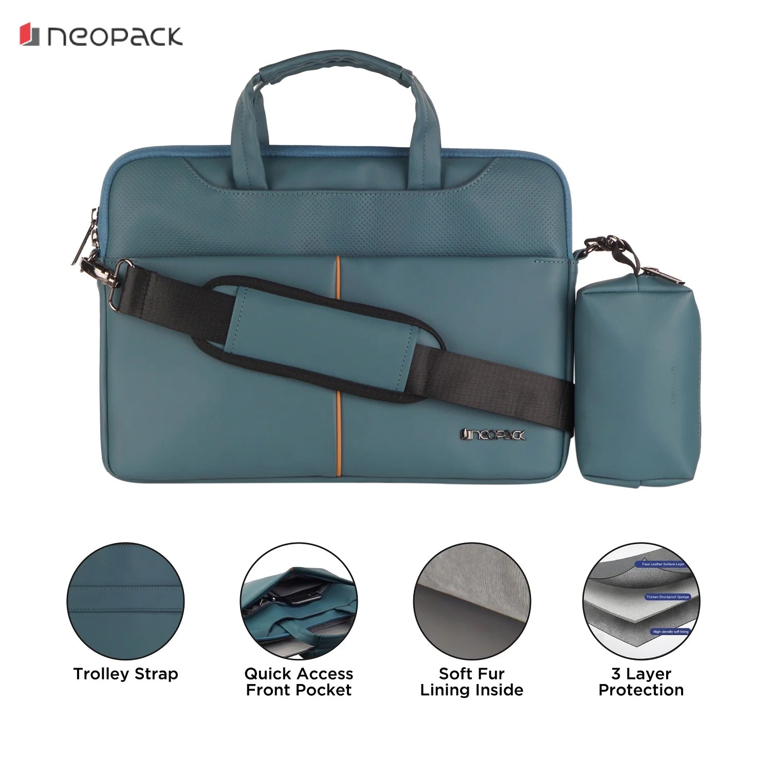 Neopack Leather Sleeve With Pouch For Upto 14.2" Macbooks (Sea Green)