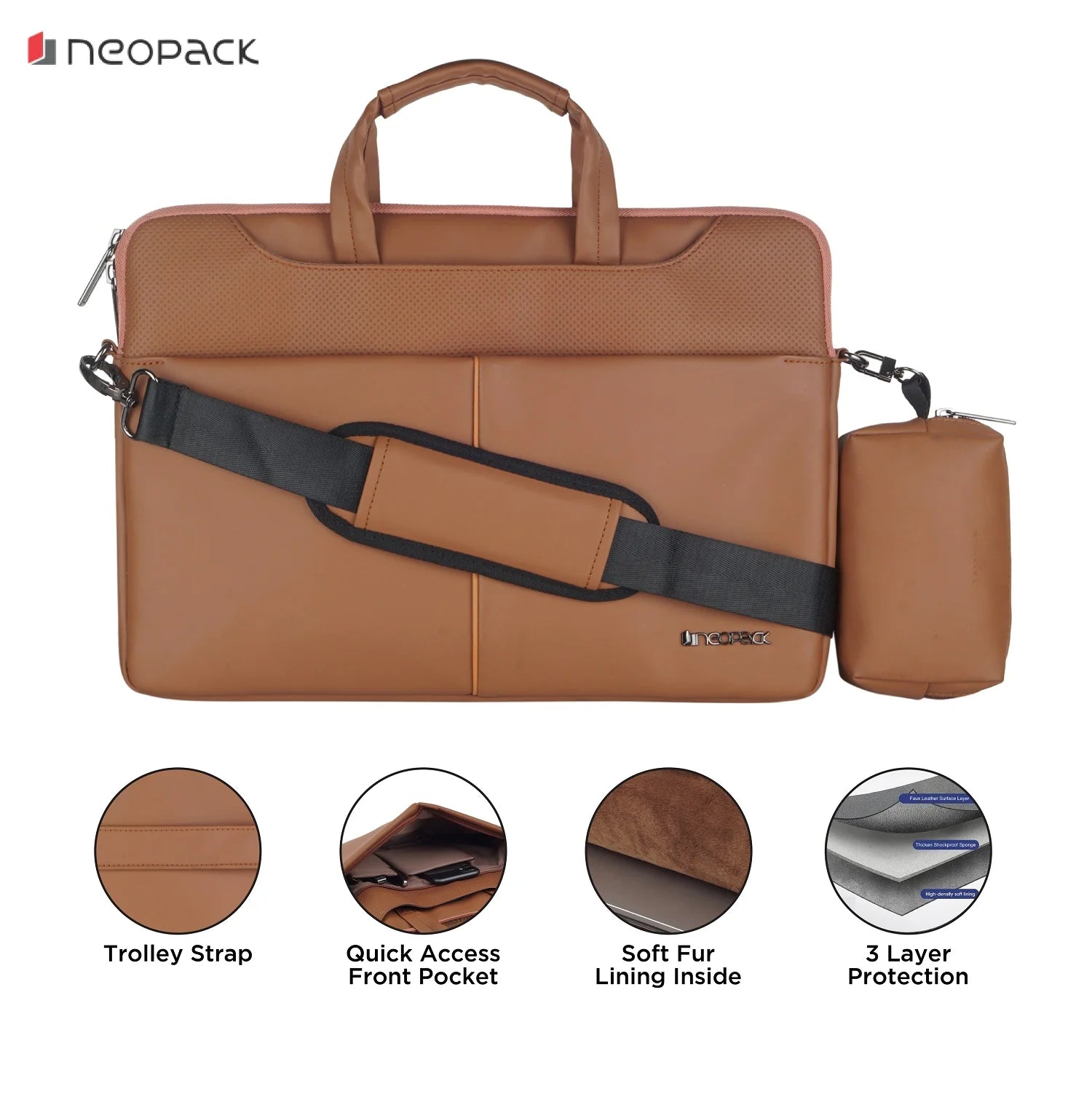 Neopack Leather Sleeve With Pouch For Upto 16.2" Macbooks (Tan)