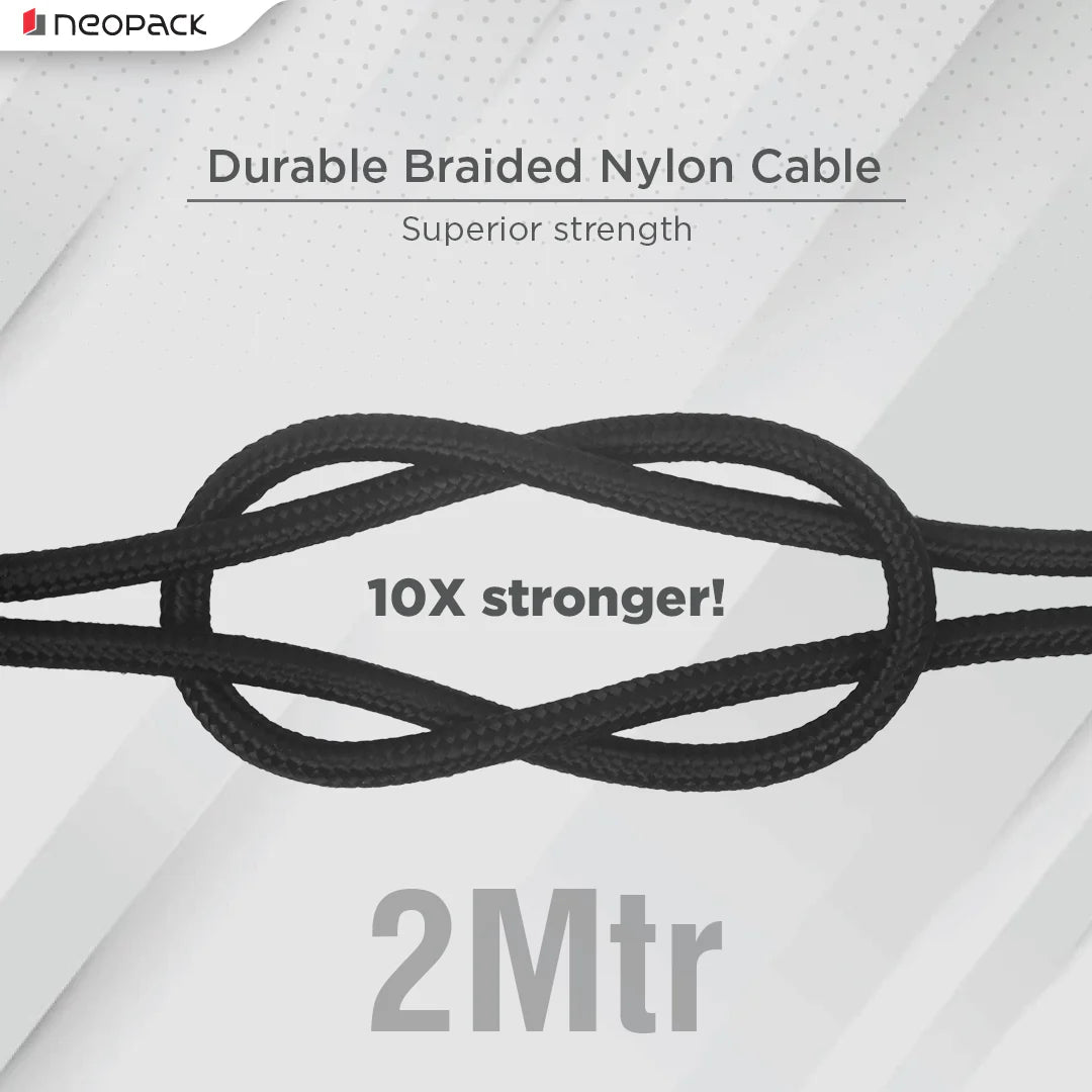 Neopack Duraflex 100W Type C To C Unbreakable Nylon Braided Charing Cable (2 Mtr, Black)