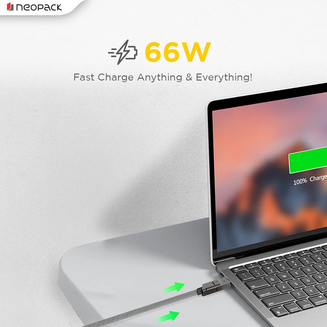 Almighty 4IN1 Nylon Braided Cable 66W For Smartphones, Tablets, Macbooks, Laptops & More (1M, Space Grey)