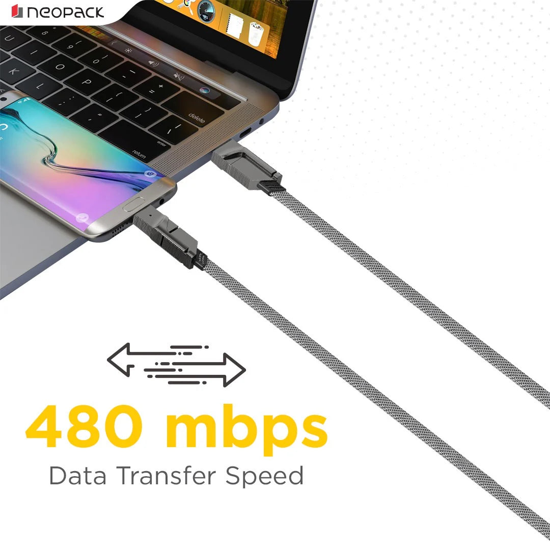 Almighty 4IN1 Nylon Braided Cable 66W For Smartphones, Tablets, Macbooks, Laptops & More (1M, Space Grey)