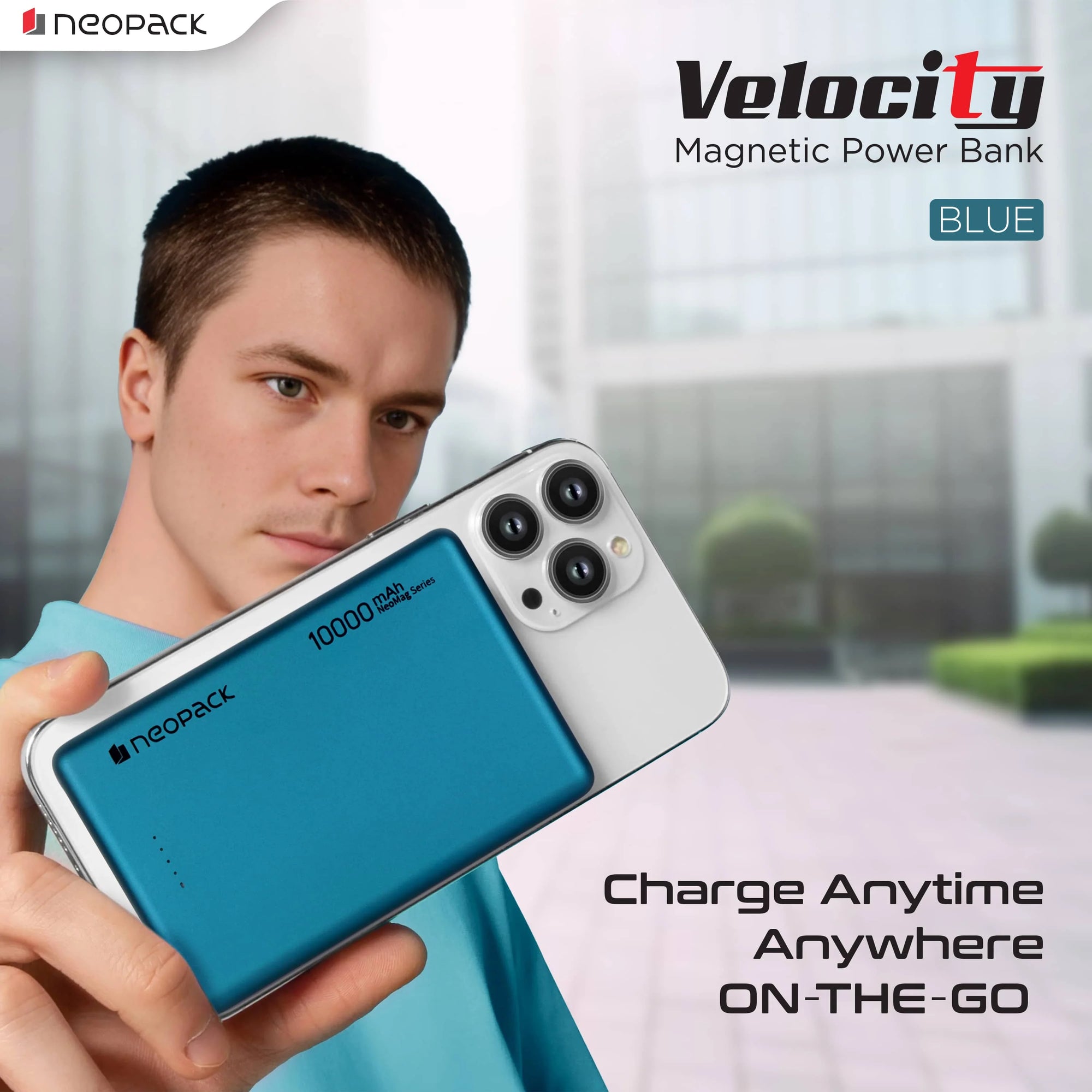 Velocity Magnetic Power Bank 10000 MAh With MagSafe Compatible Wireless Charging @ 15W & Type C @ 20W (Blue)