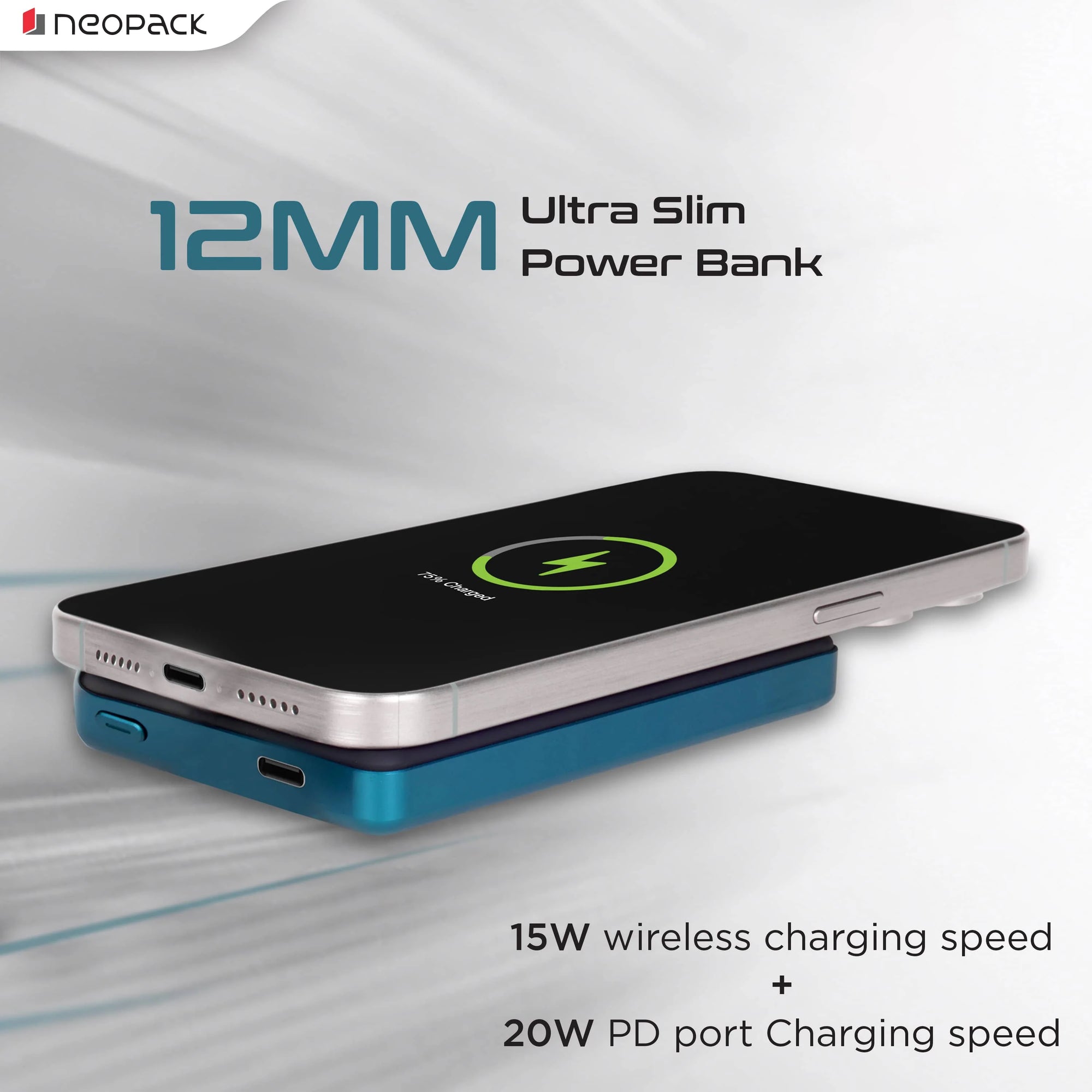 Velocity Magnetic Power Bank 10000 MAh With MagSafe Compatible Wireless Charging @ 15W & Type C @ 20W (Blue)