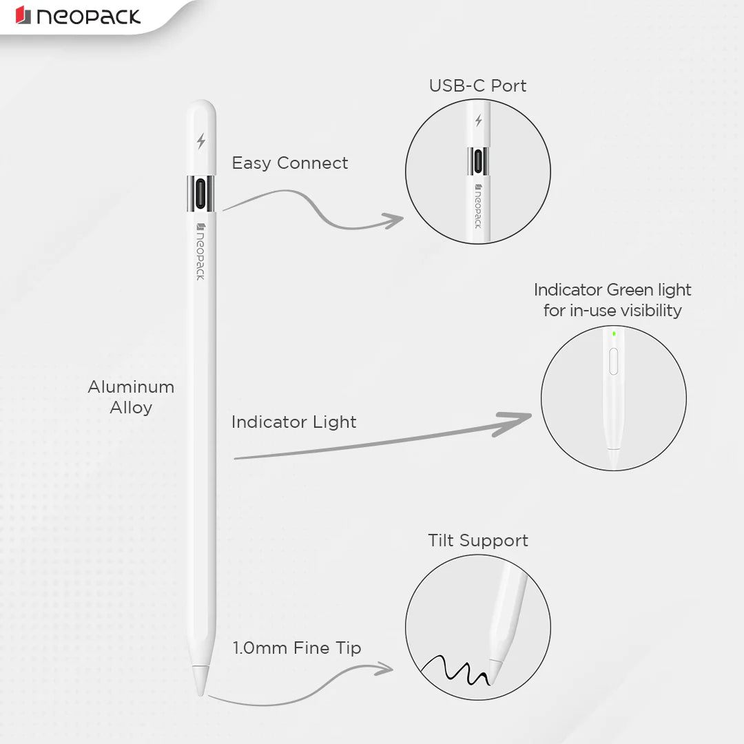 Neopack Sketch Pencil With USB-C Charging Port (White)