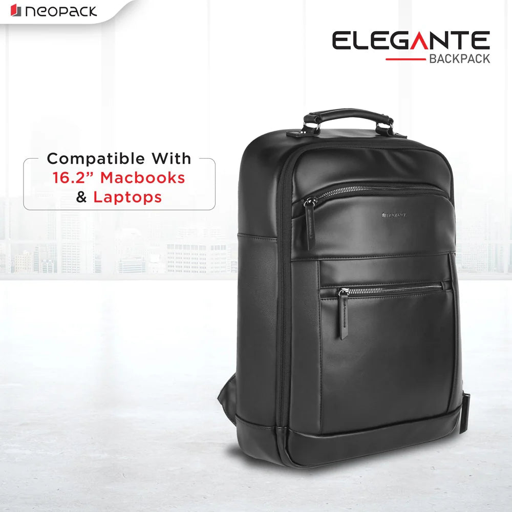 Neopack Elegant Backpack Compatible With Upto 16.2" Macbooks & 15" Laptops (Black)