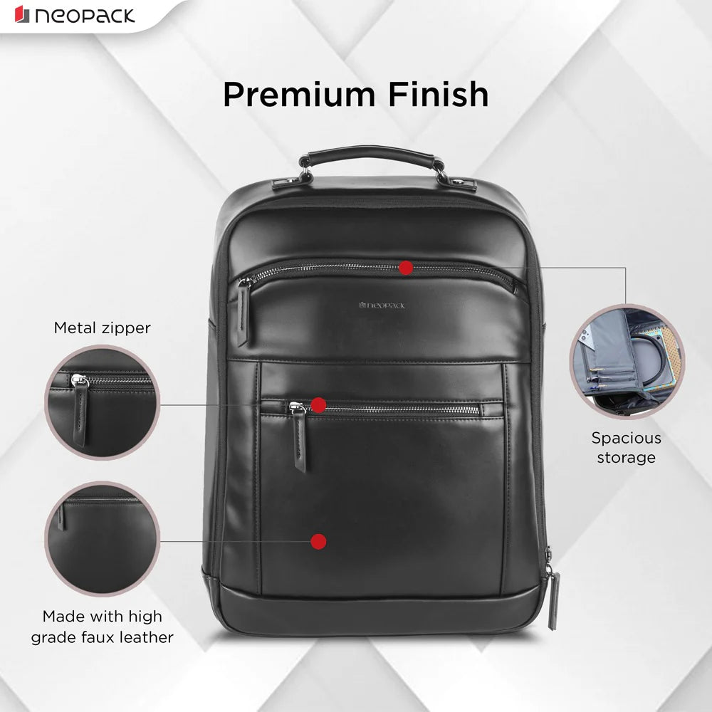 Neopack Elegant Backpack Compatible With Upto 16.2" Macbooks & 15" Laptops (Black)