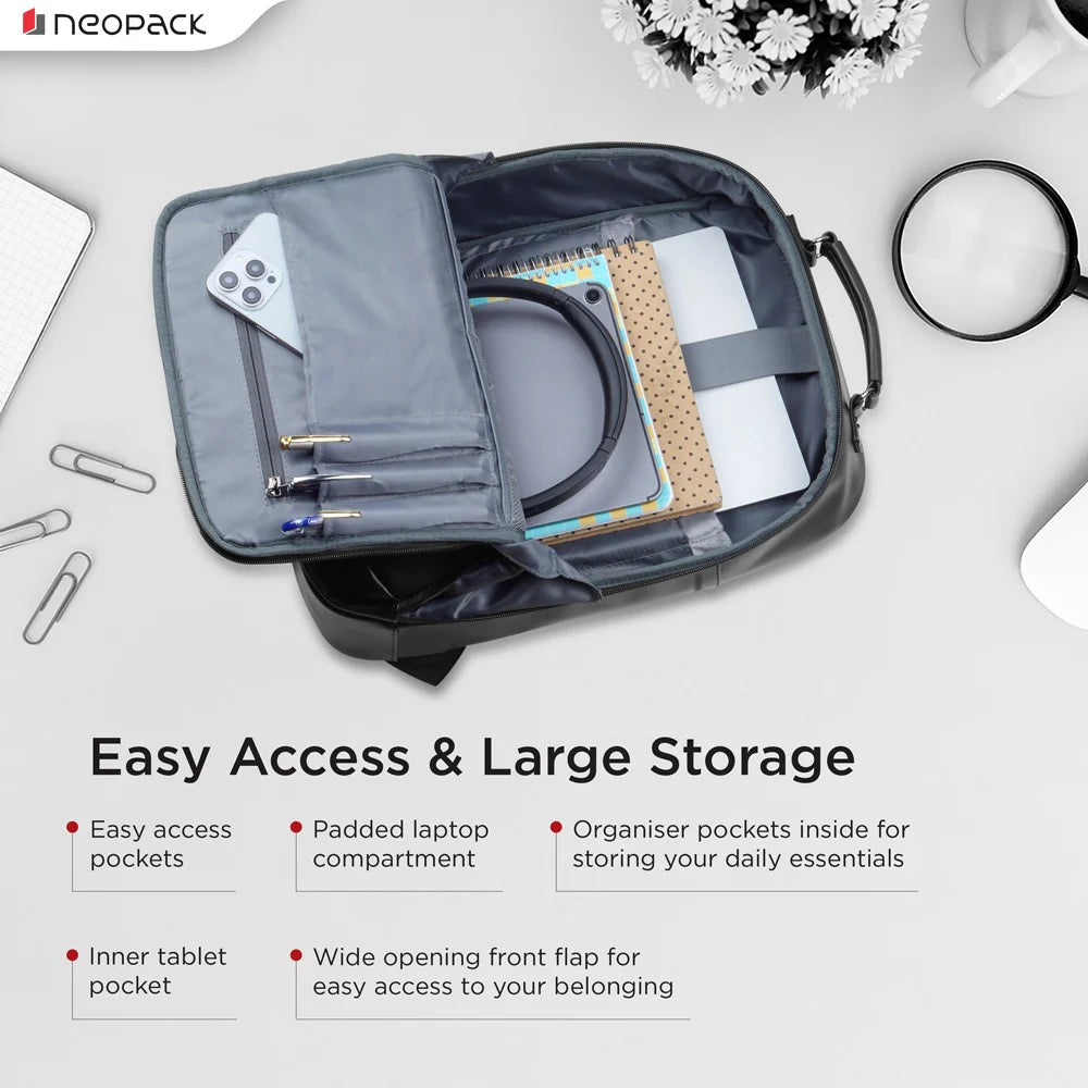 Neopack Elegant Backpack Compatible With Upto 16.2" Macbooks & 15" Laptops (Black)
