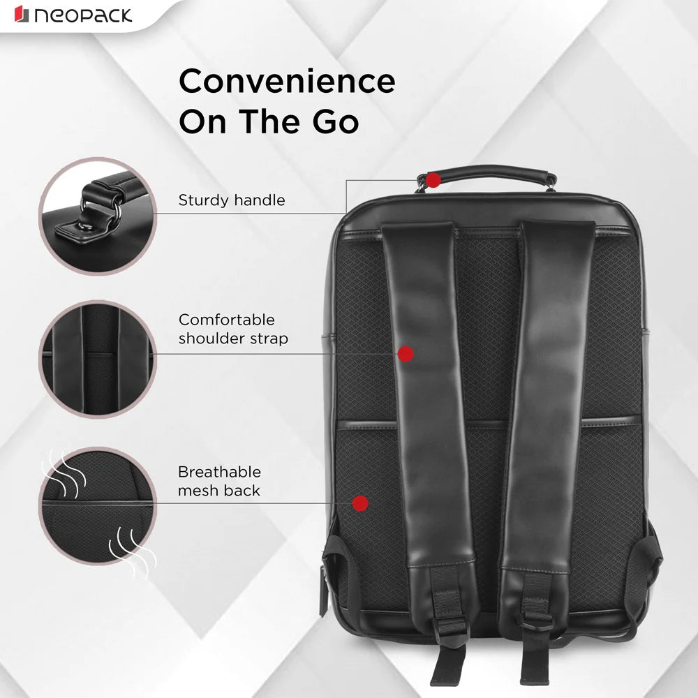 Neopack Elegant Backpack Compatible With Upto 16.2" Macbooks & 15" Laptops (Black)