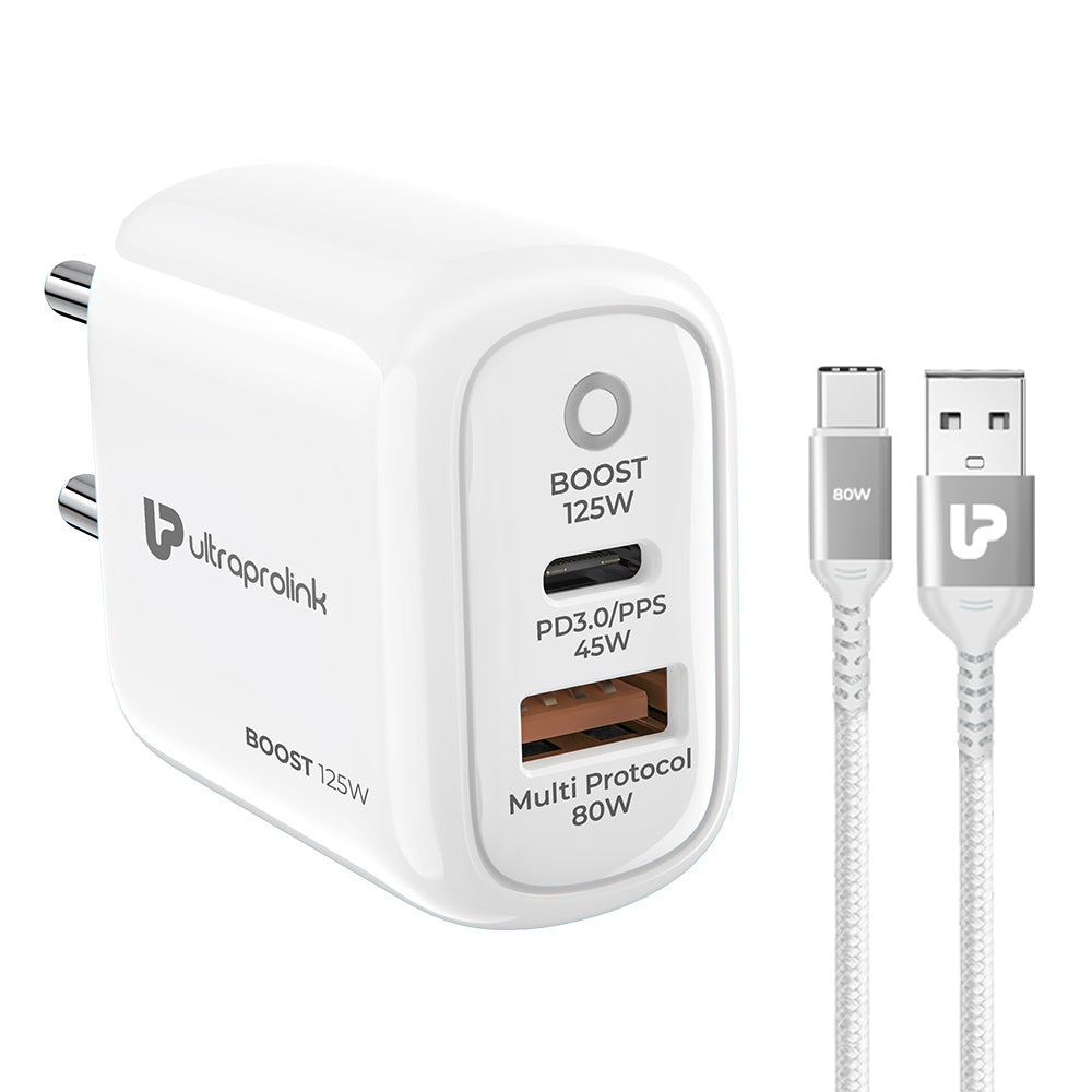 Boost 125W Dual USB Multi-Protocol Fast Travel Charger with A-C 1m Cable UM1134A