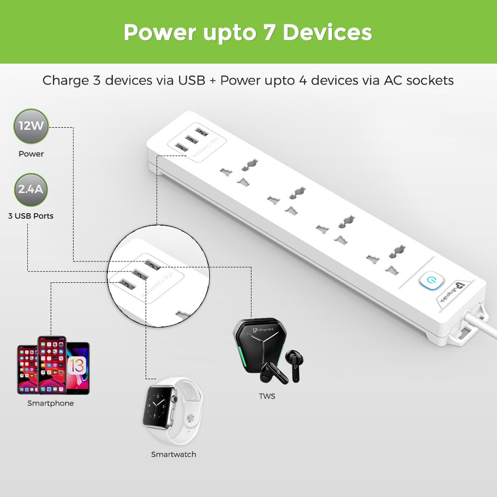 Surge Shield With 4 Sockets,3 USB Ports UM1049U