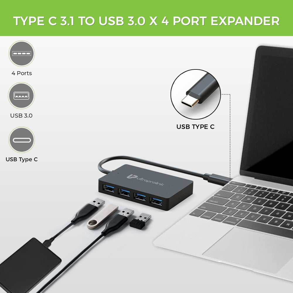 iExpand USB Type C 3.1 (Gen 1) to USB-A 3.0 Hub 4 Port Expander UL1054