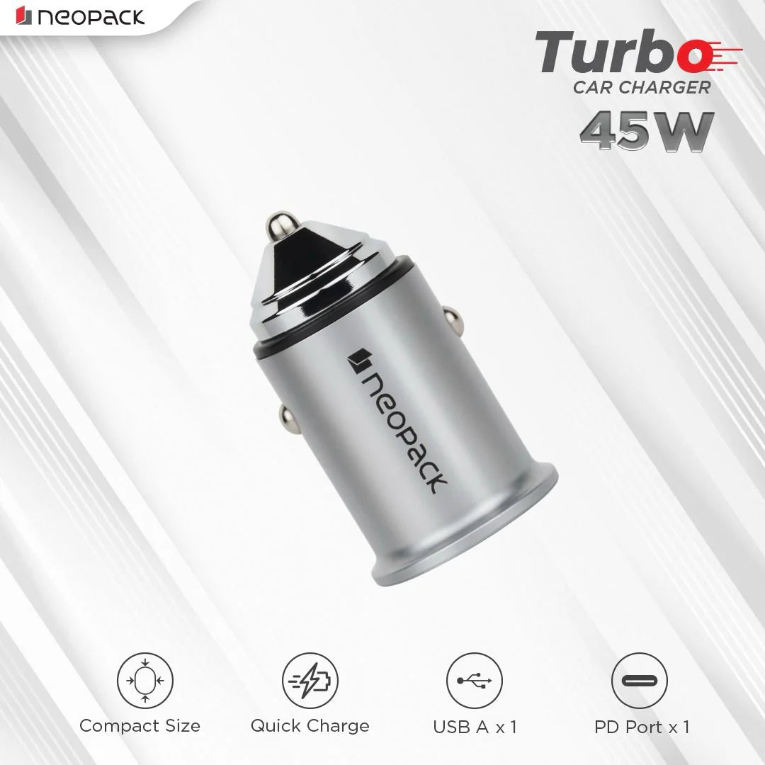 45W Dual Port QC 3.0 Turbo Car Charger With USB-C @ 30W & USB-A @ 15W (Silver)