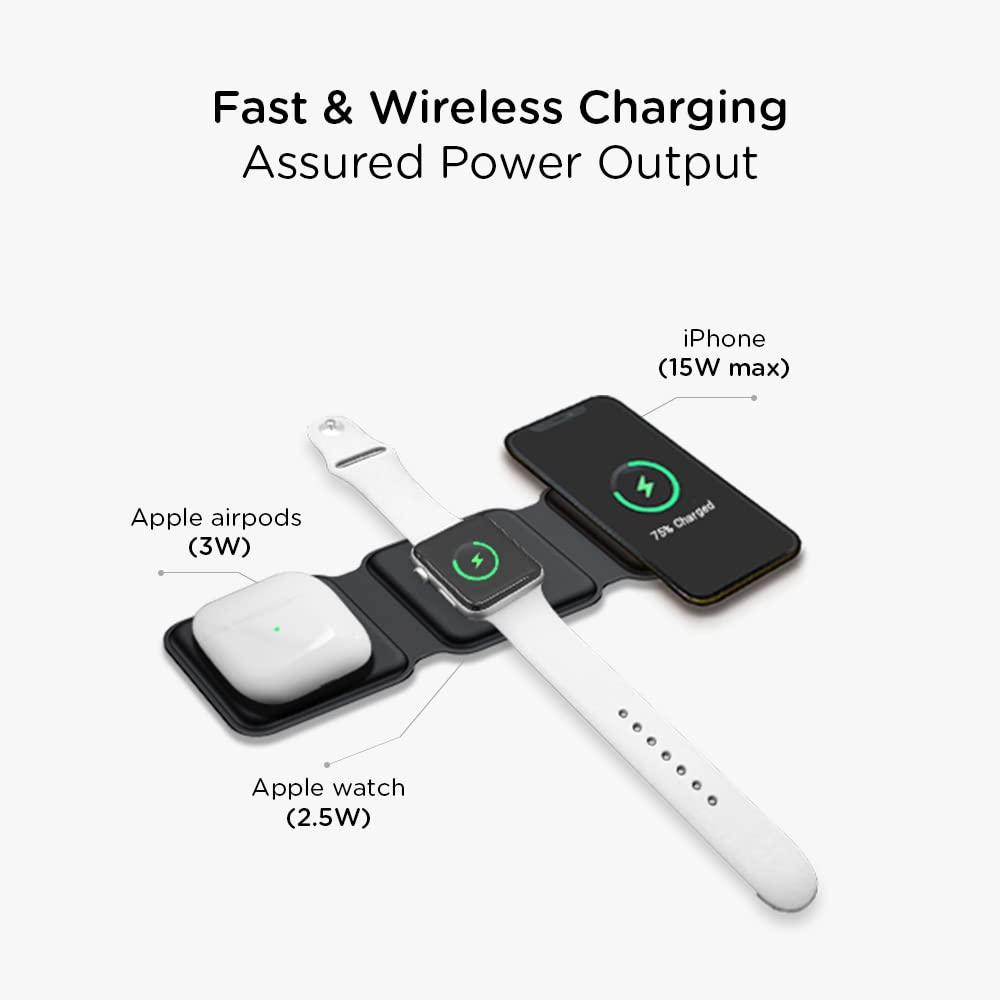 Qubo MagZap Z3 from Hero Group 3 in 1 Wireless Charger, MagSafe Compatible with iPhone, Airpods, Apple Watch & Smartphones, QC Passed - Grab Your Gadget