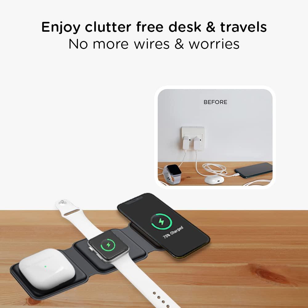 Qubo MagZap Z3 from Hero Group 3 in 1 Wireless Charger, MagSafe Compatible with iPhone, Airpods, Apple Watch & Smartphones, QC Passed - Grab Your Gadget