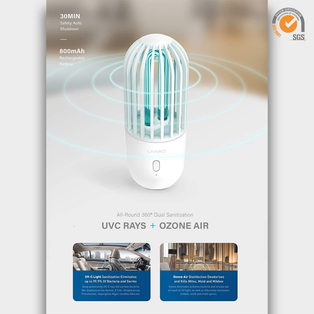 LYFRO Hova Tested and Certified Portable Rechargeable Ozone Sterilization Air Purifying UVC Disinfection Lamp (White) - Grab Your Gadget