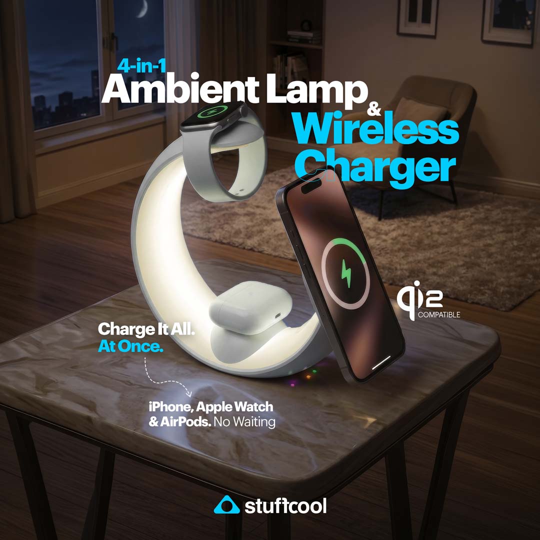 Lumo 4-in-1 Magnetic Wireless Charger with RGB Ambient Lamp & 15W Qi2 Fast Charging
