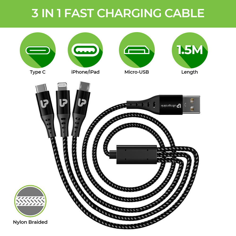 Higher Power Car Charger with 3in1 Charging Cable UM1109