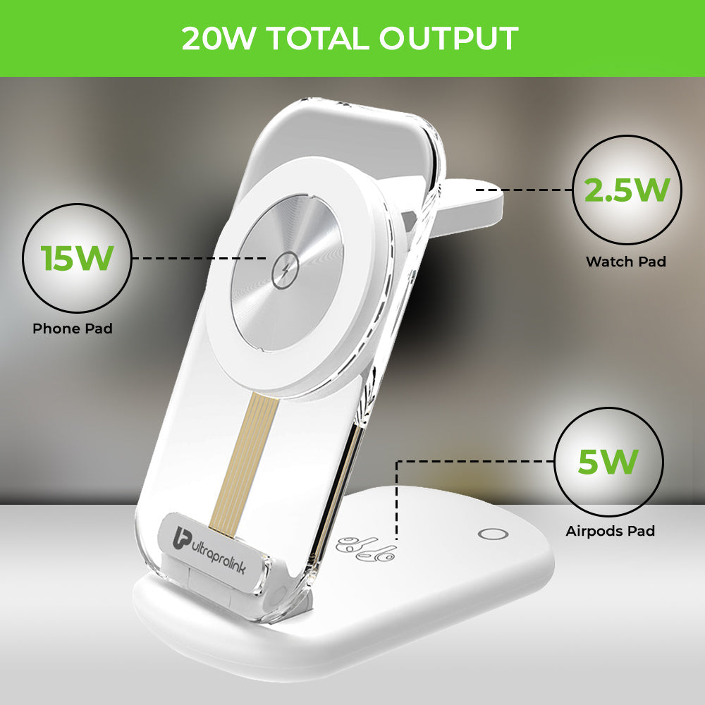Vylis Crystal 20W Mag-Safe Magnetic 3 in 1 Wireless Charger UM1006CRWHT