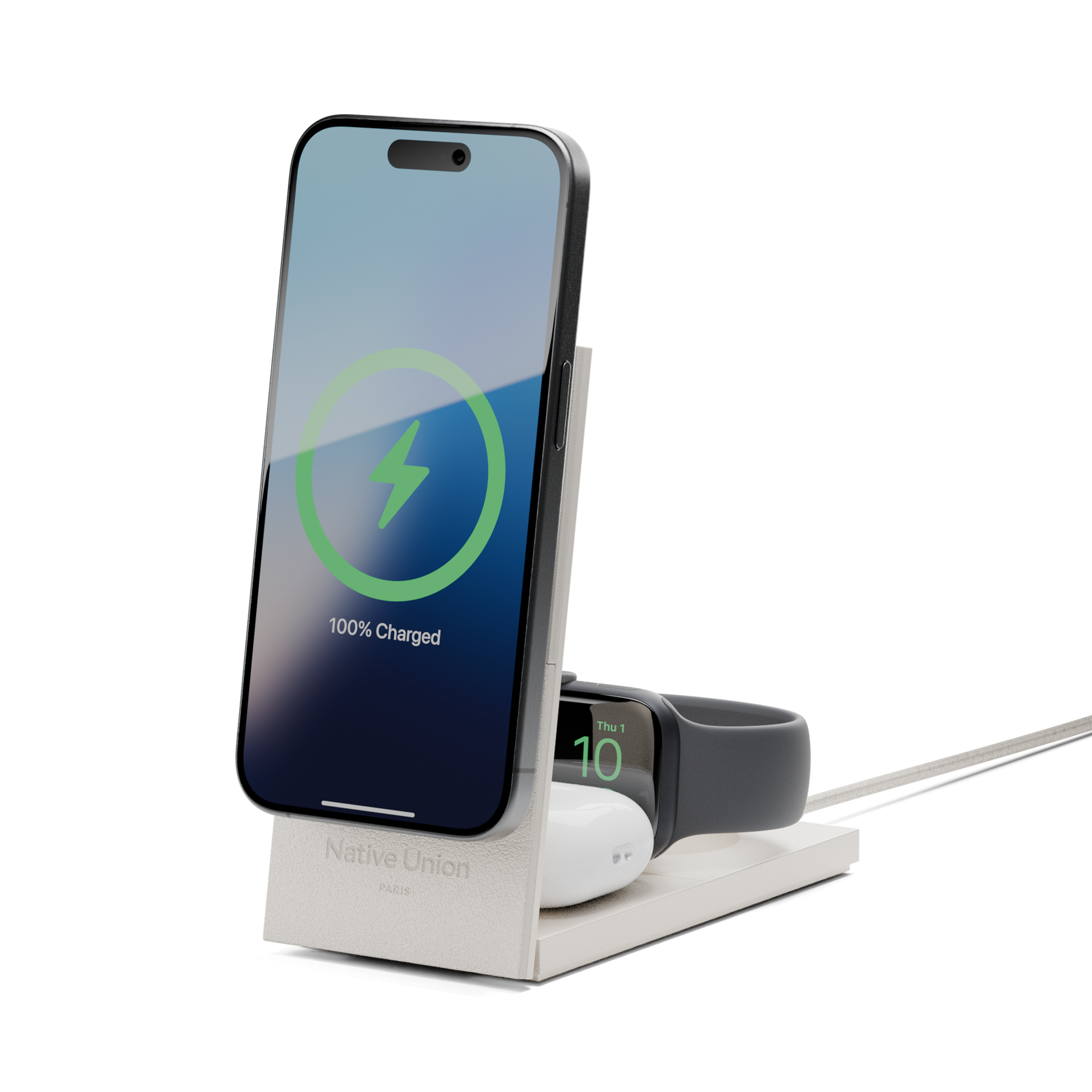 Native union Rise 3-in-1 Magnetic Wireless Charger The space-saving Qi2 charging stand for your iPhone, AirPods & Apple Watch