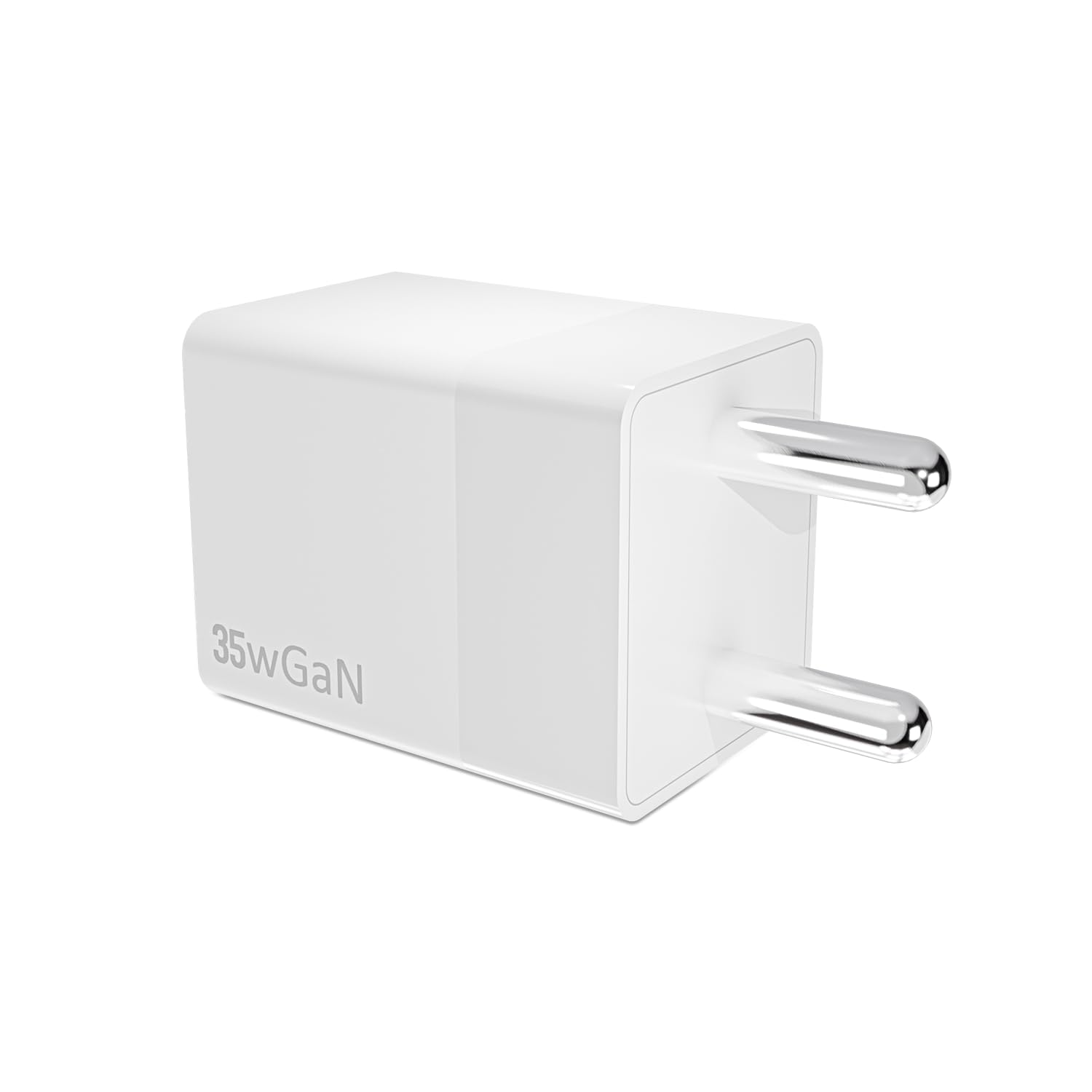 POWERUP Max Charge Gan Charger with 35W PD Type C & USB-A QC 3.0 Quick Charging Dual Port Wall Charger Adapter for All iPhone's & Mobile/Tablet - White