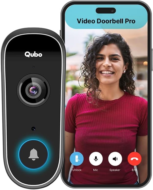 Qubo Smart WiFi Video Doorbell Pro 2K from Hero Group | Instant Phone Visitor Video Call | Intruder Alarm | 3MP 1296P Resolution | 2-Way Talk | Alexa & OK Google | Plug and Play Chime | 2024 Launch