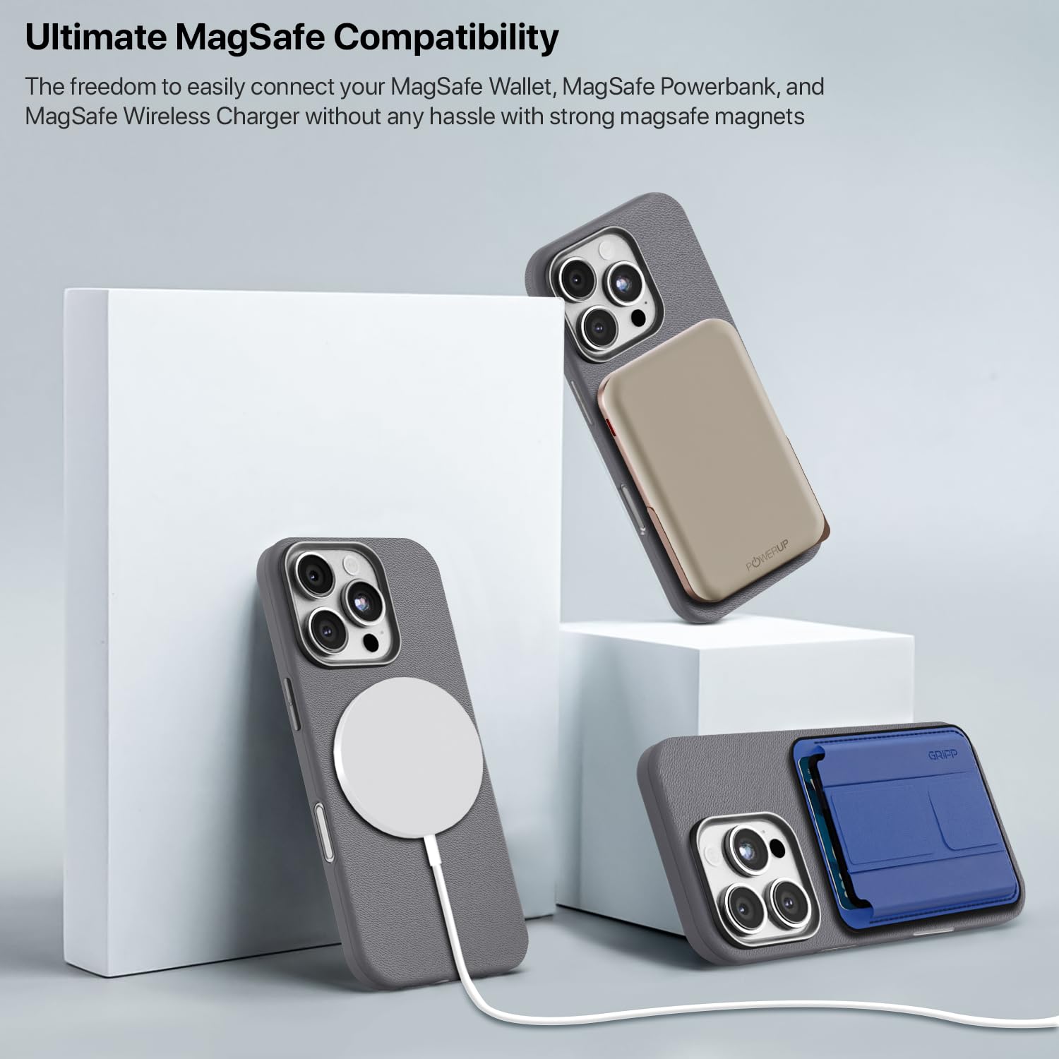 GRIPP Heritage Xtreme Mag-Safe Case for iPhone 16 Pro (6.3") 2024 | 8ft Drop-Tested with D30 Technology, Premium Leatherette & Silicon, Metal Buttons, Luxuriantly Smooth Texture Back Cover - Grey
