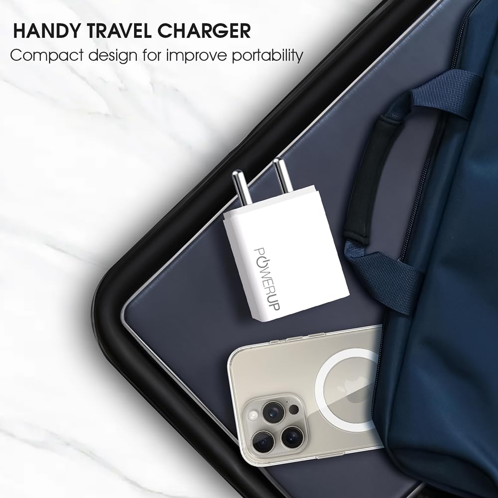 POWERUP Turbo Max Dual Port 20W PD Type-C & USB-A QC 3.0 Fast Charging Wall Charging Adapter for Smartphones/Tablet with BIS Certified in-Built Auto-Detect Technology
