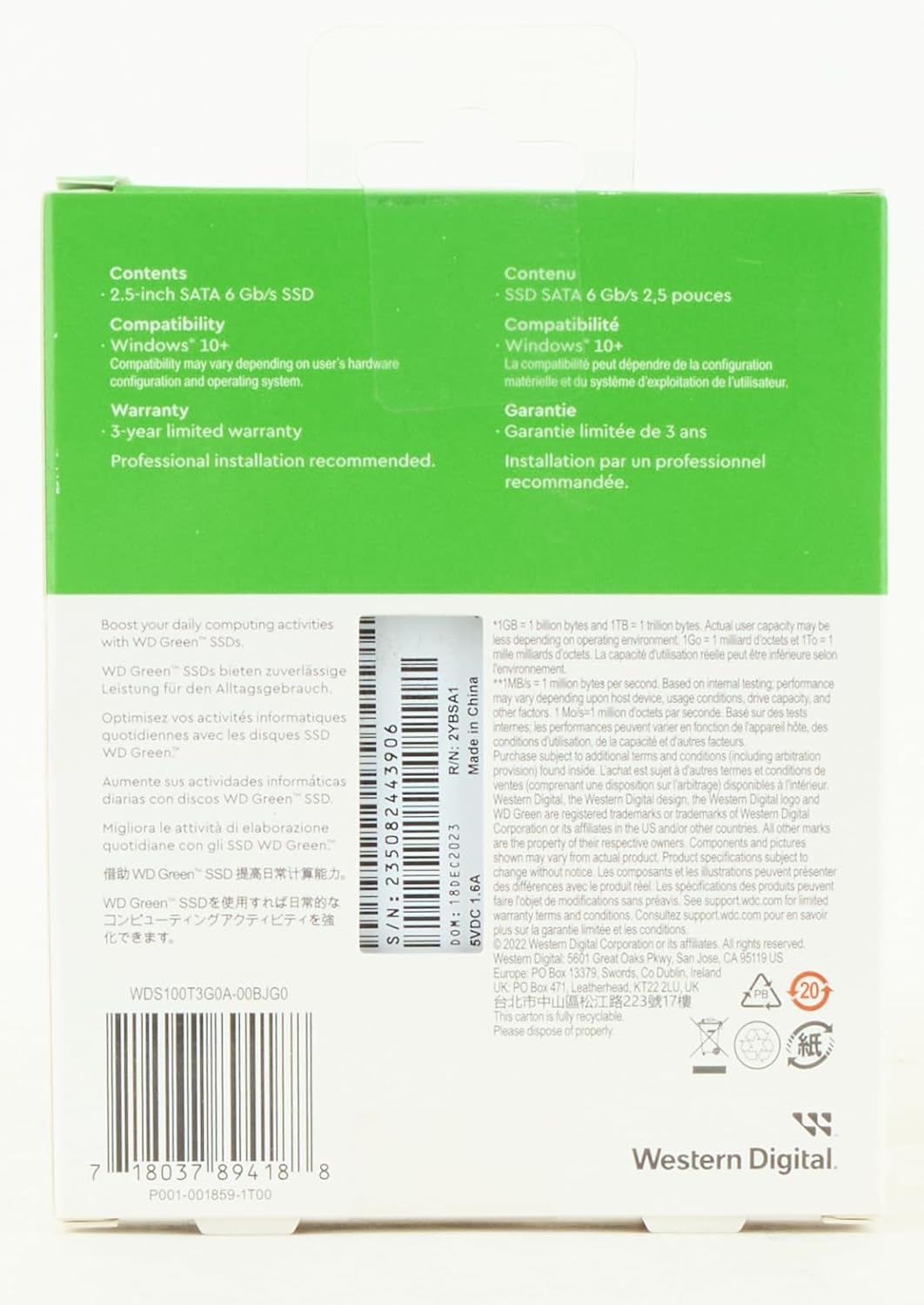 WD Green 1TB 2.5" SATA SSD WDS100T3G0A