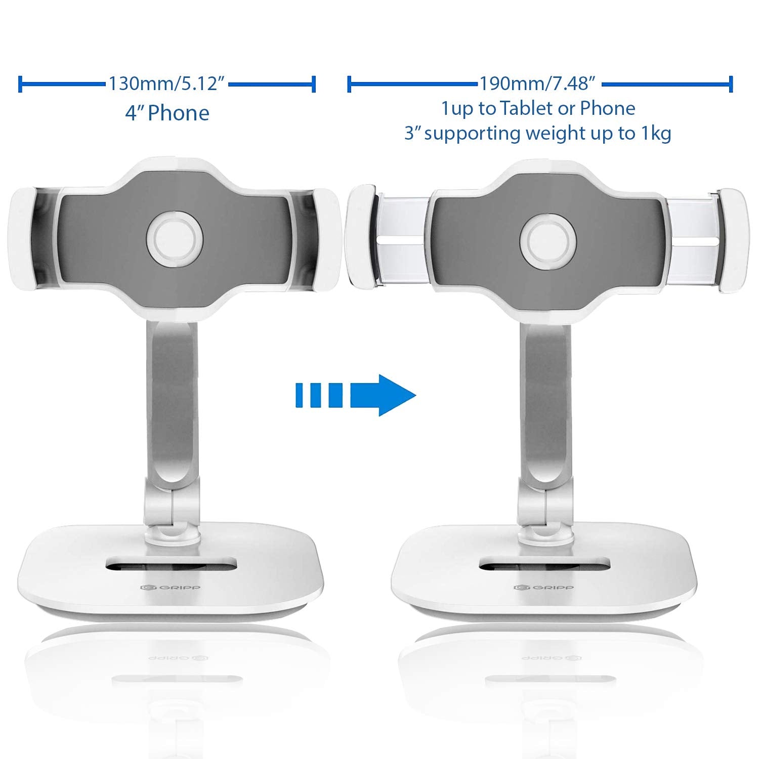GRIPP® Premium Metal Table Top Pivot Mobile/Tablet Holder Stand with Anti-Slip and Anti-Scratch Design with Foldable and Portable for iPad, Tablets and Smart Phone Devices - White