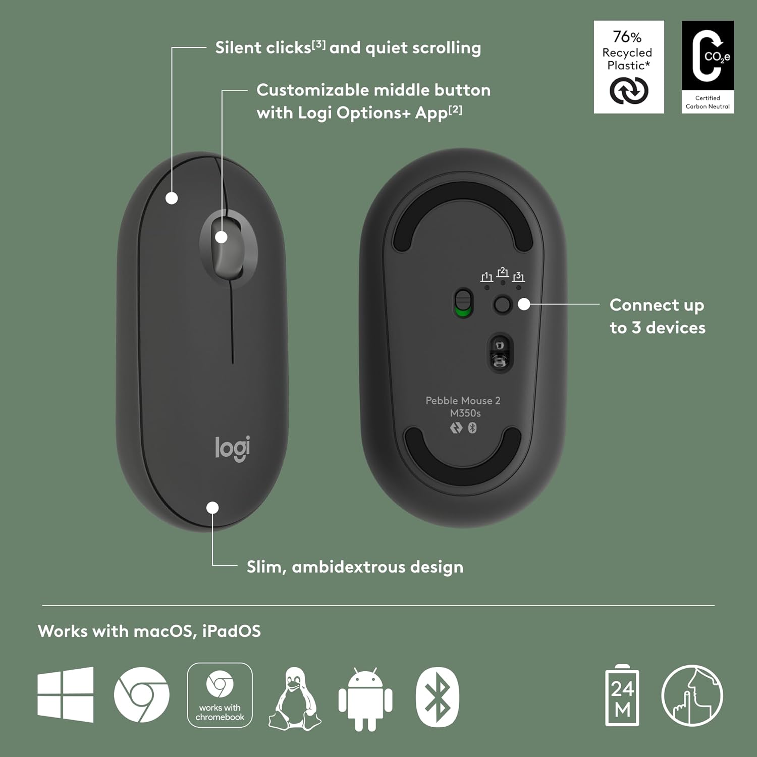 Logitech Pebble Mouse 2 M350s Bluetooth