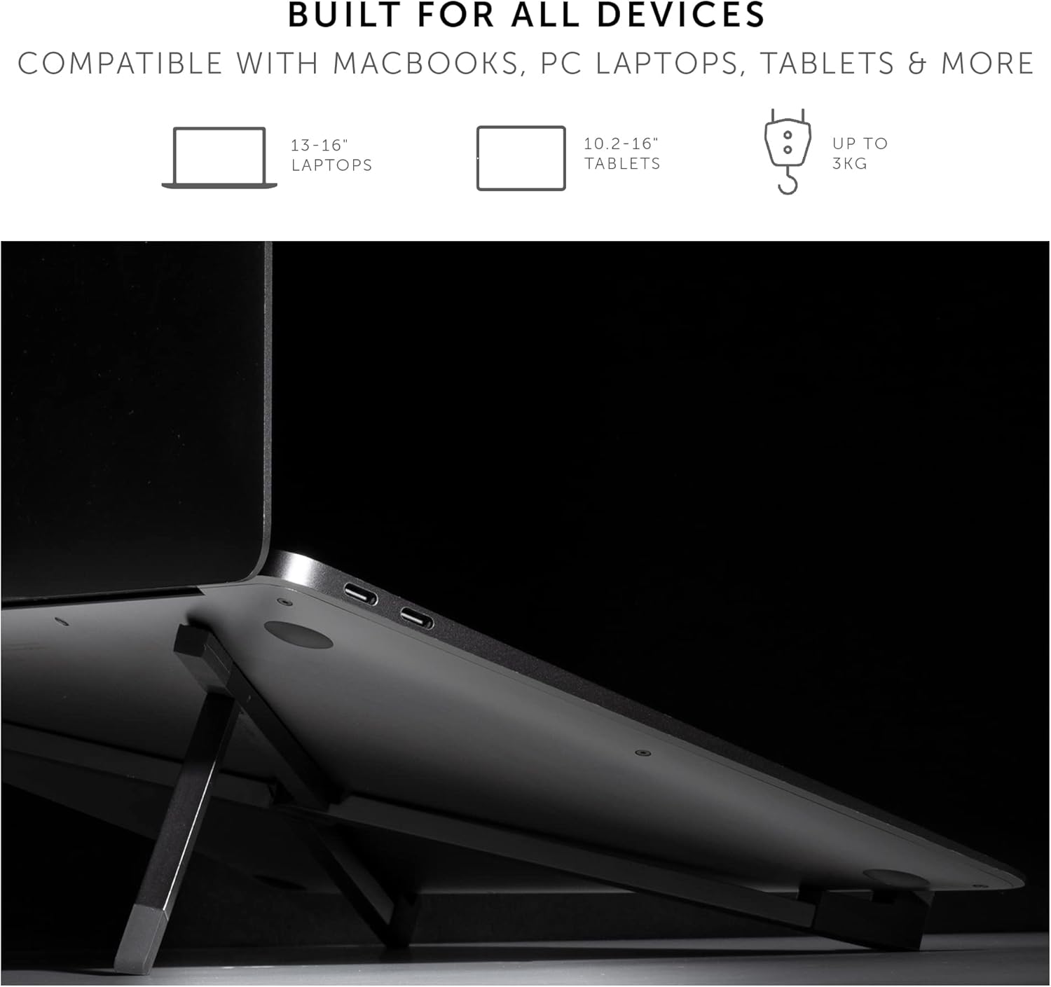 Native Union Fold Laptop Stand - Ultra Compact, Foldable & Portable Laptop Stand - Ergonomic & Optimised Viewing Angle - For 10 to 16 Inch MacBook, Laptops, iPad & Tablets (Black)