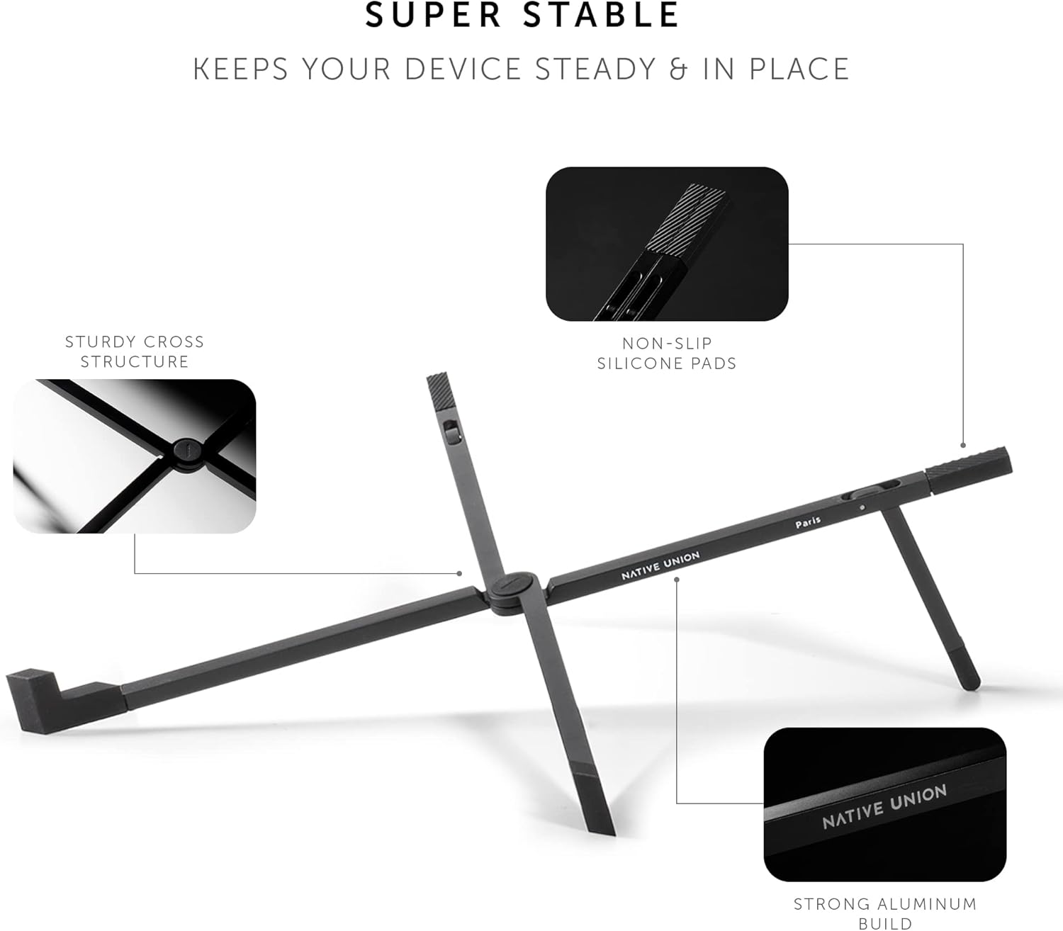 Native Union Fold Laptop Stand - Ultra Compact, Foldable & Portable Laptop Stand - Ergonomic & Optimised Viewing Angle - For 10 to 16 Inch MacBook, Laptops, iPad & Tablets (Black)