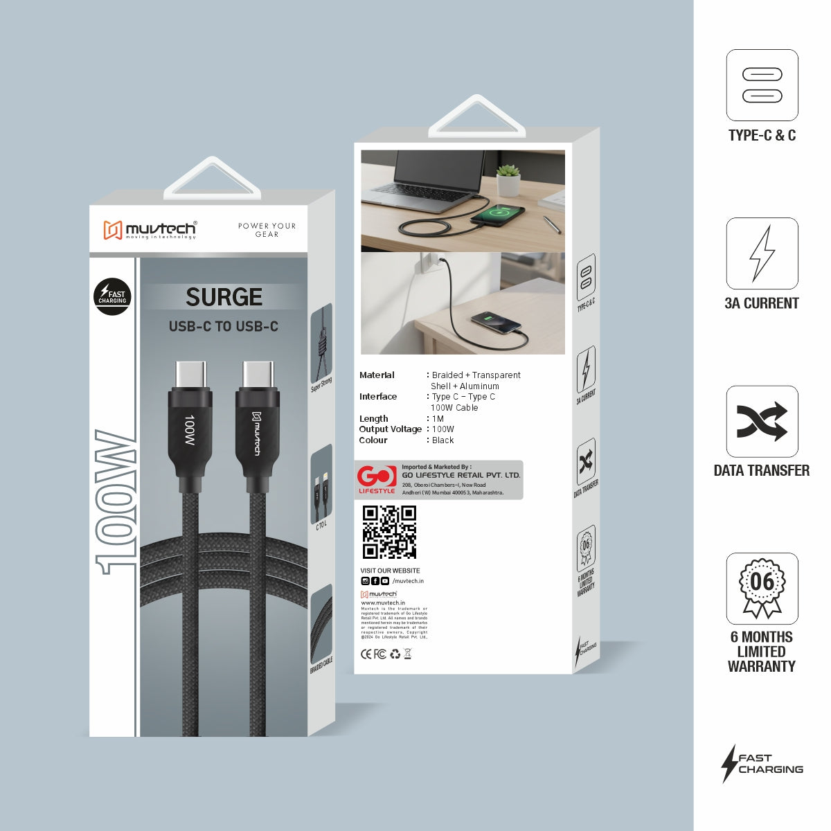 Surge 100W Type-C to Type-C Cable