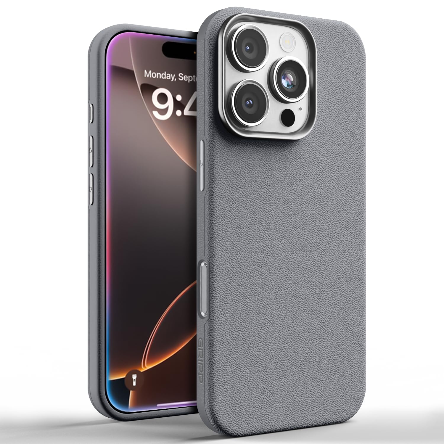 GRIPP Heritage Xtreme Mag-Safe Case for iPhone 16 Pro (6.3") 2024 | 8ft Drop-Tested with D30 Technology, Premium Leatherette & Silicon, Metal Buttons, Luxuriantly Smooth Texture Back Cover - Grey