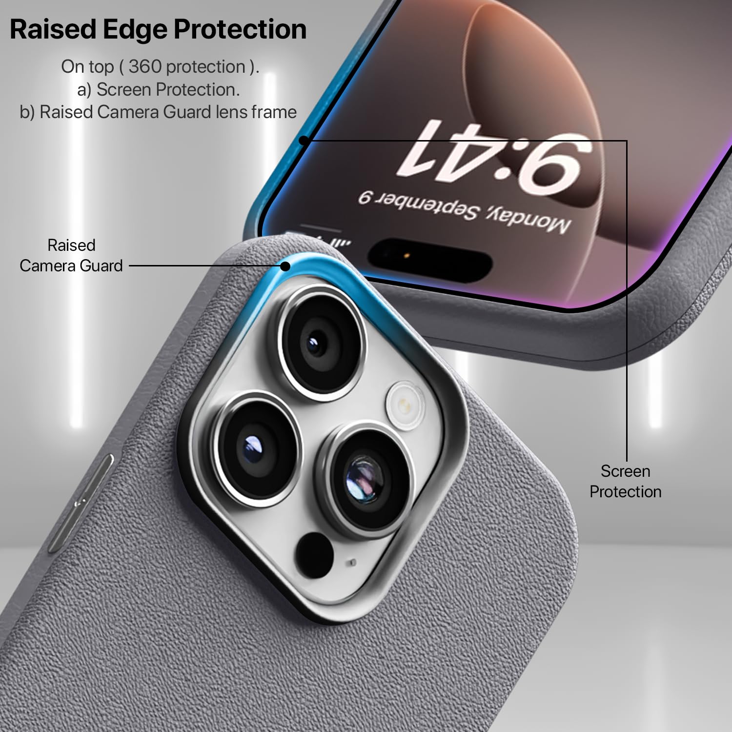 GRIPP Heritage Xtreme Mag-Safe Case for iPhone 16 Pro (6.3") 2024 | 8ft Drop-Tested with D30 Technology, Premium Leatherette & Silicon, Metal Buttons, Luxuriantly Smooth Texture Back Cover - Grey